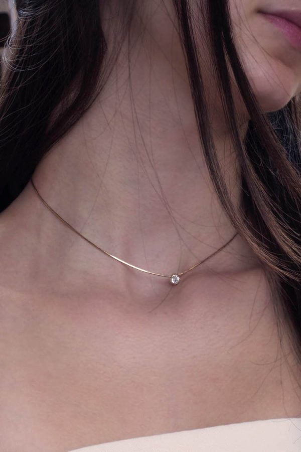 Сребърен чоукър с нежен циркон и 18 каратово злато - Image 5