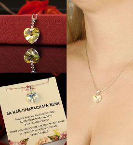 Сребърно колие с кристално сърце Swarovski