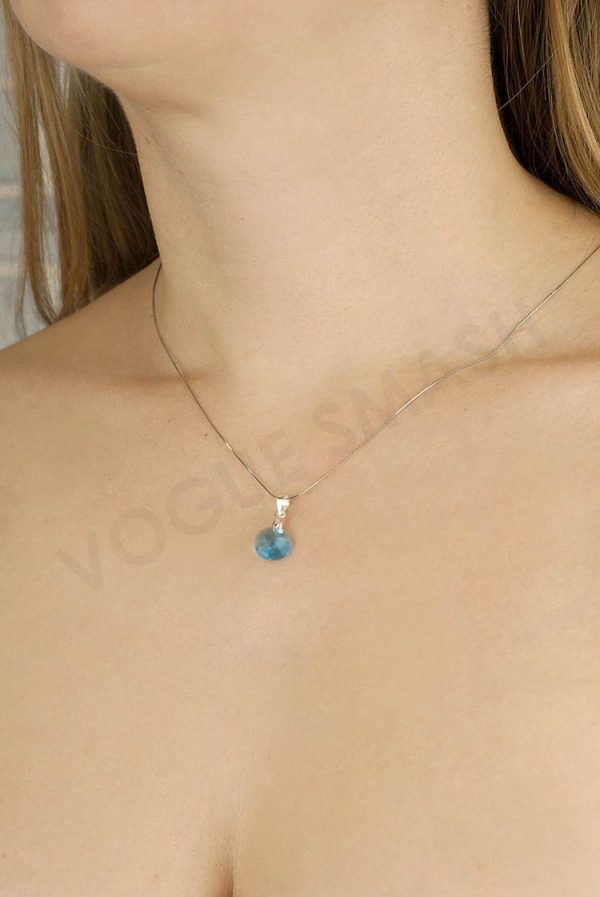 Сребърно колие с мини кръгъл син кристал Swarovski - Image 4