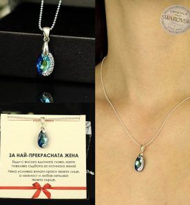 Ръчно инкрустирано колие с капковиден кристал Swarovski