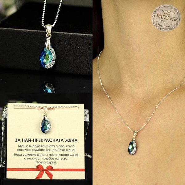 Ръчно инкрустирано колие с капковиден кристал Swarovski