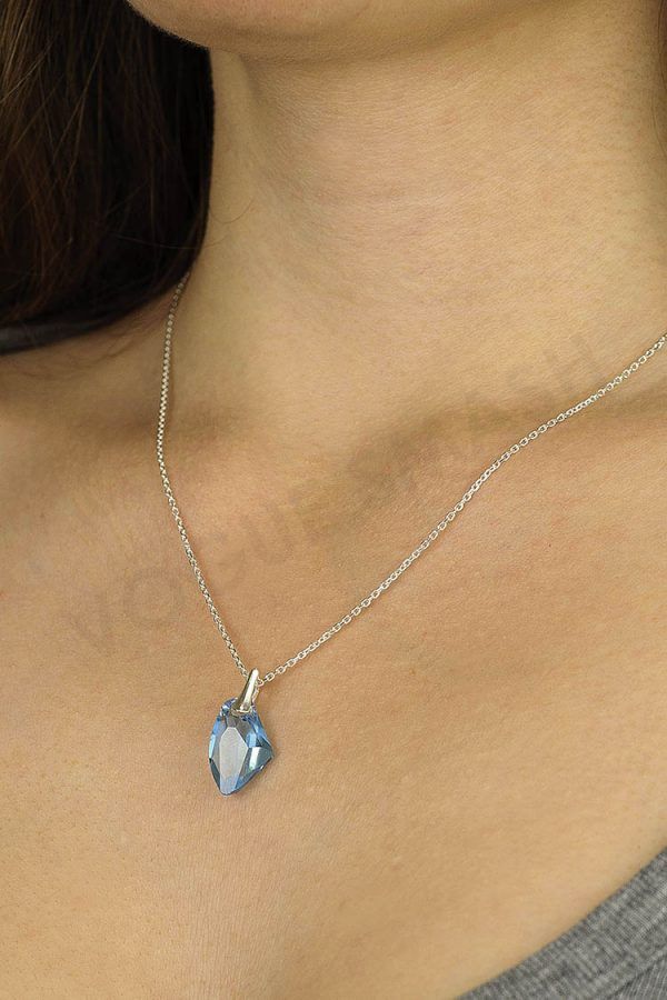 Сребърно колие с небесно син кристал Swarovski - Image 4