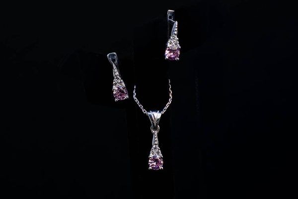 Сребърен комплект с розов циркони - Image 2