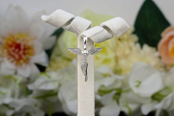 Сребърно колие с формата на ангел и циркони - Image 2
